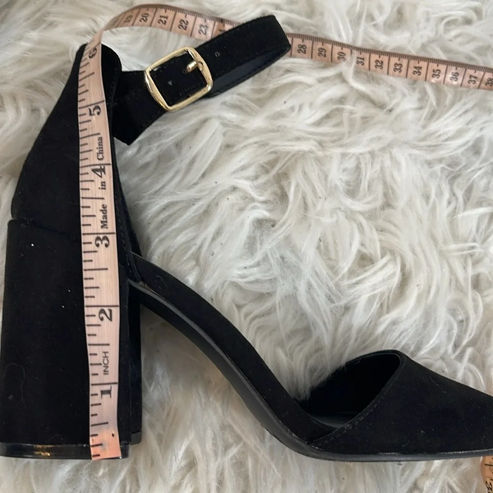 LULUS Ellarose Black Suede Ankle Strap Chunky Heels Size 5 NEW - Picture 12 of 15